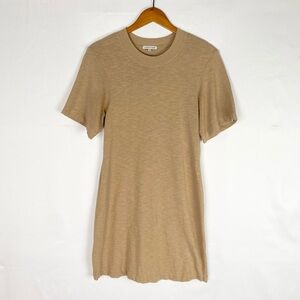 Cotton Citizen Tokyo Short Sleeve Mini Dress in Dark Tan Size Small Crew Neck